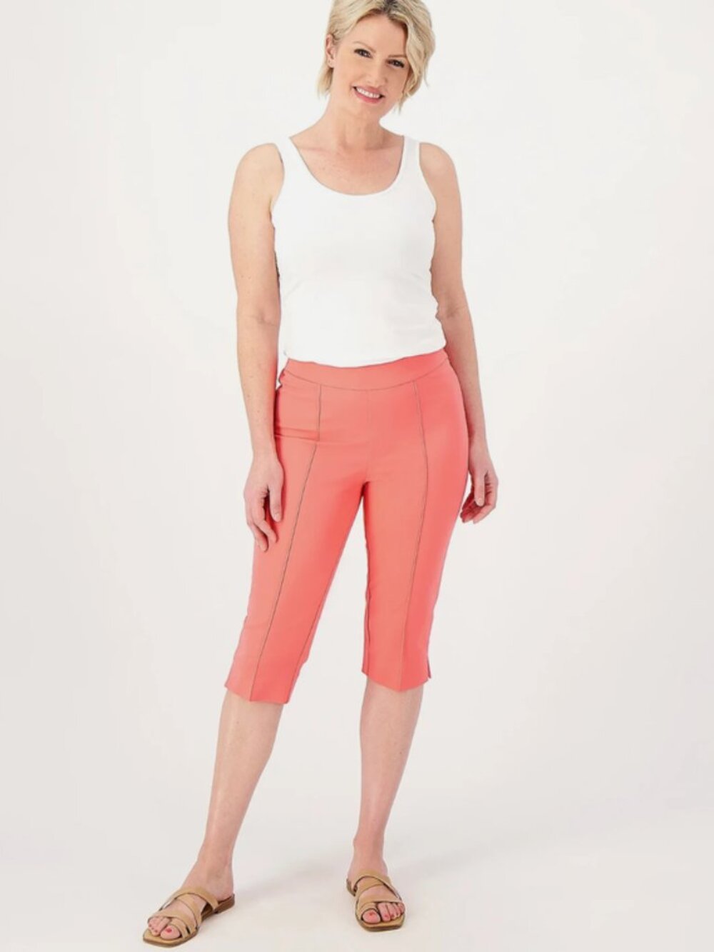 Isaac Mizrahi Live 24/7 Stretch Pedal Pusher Bright Coral Tall 8